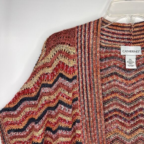 Catherines Womens Rust Orange Sweater Cardigan Open Front Open Weave Boho Sz 0X - Picture 6 of 9